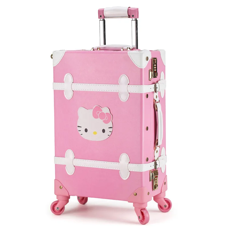 Женский винтажный чемодан на колесиках дорожная сумка hello kitty универсальный