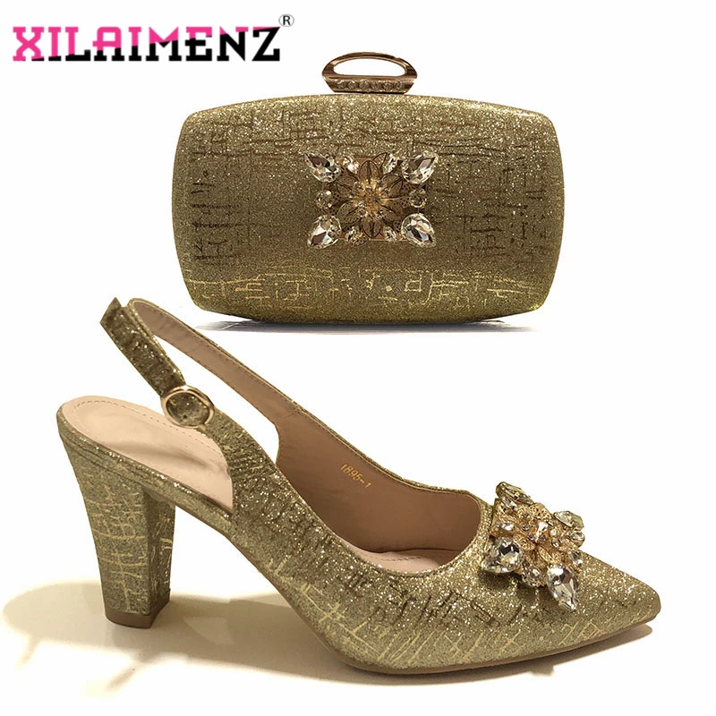 Elegant 2019 Special Design Women Shoes and Bag to Match African Style Italian Ladies Party Matching in Gold Color | Обувь