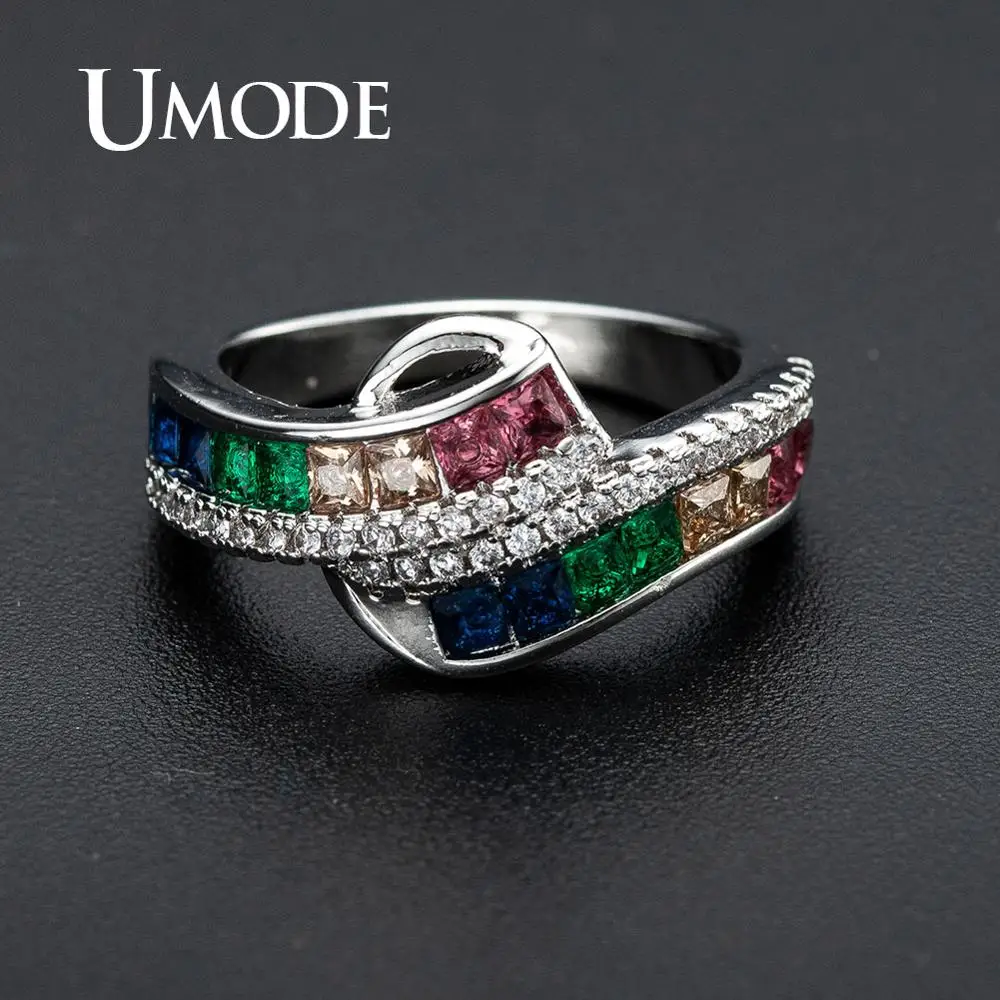 Женские разноцветные кольца UMODE кубический циркониевый солитер цветные для