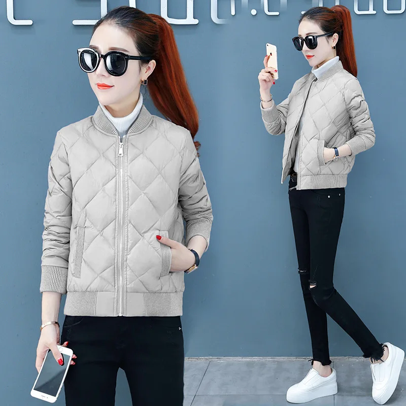 

Down Jacket Cotton-padded Clothes Women's Short 2019 Winter New Style Small Rhombus Stand Collar Baseball Uniform Cotton Overcoa