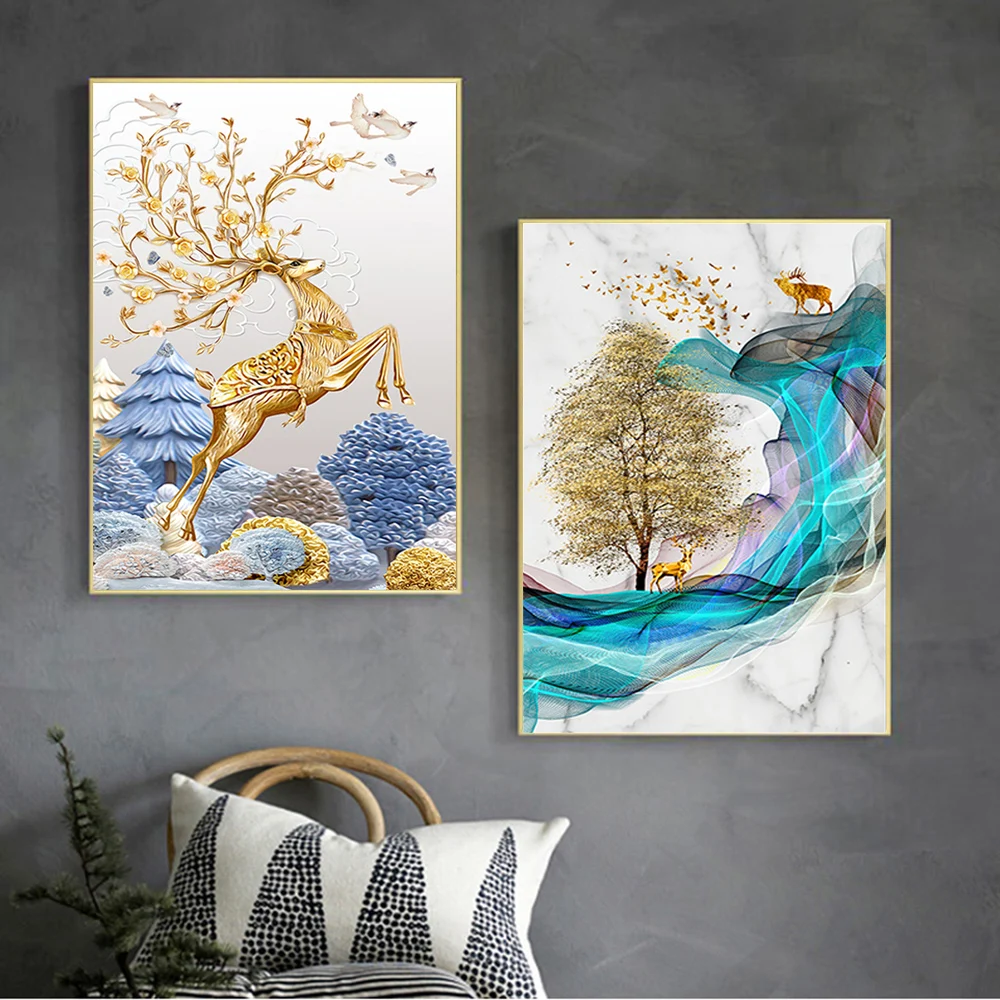 5D-Diamond-Painting-Abstract-Golden-Tree-And-Deer-Wall-Poster-Print-Modern-Style-Painting-Mosaic-Cross