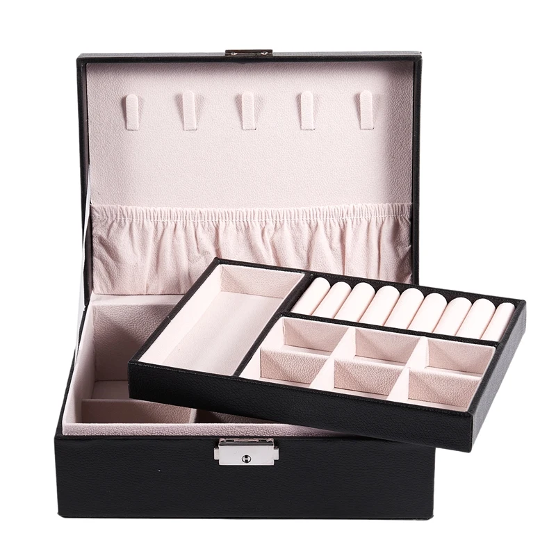 Double Storage Box Can Put Ring Necklace Earrings Jewelry PU Storage Box Glasses Watch Display Box
