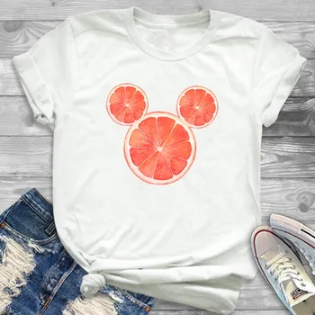 

Mouse Ear Women's T-shirt Fruit Orange Graphic Ladies T Shirt Harajuku Fashion Aesthetic Printed Tees Women Clothes