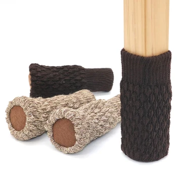 

4pcs Home Decor Chair Leg Socks Solid Anti Scratch Foot Pad Elastic Sleeve Floor Protector Table Knitted Furniture Cover