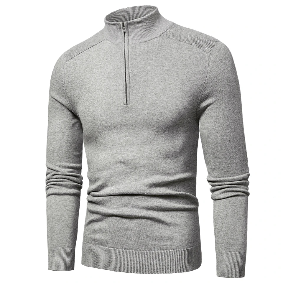 Oufisun Men Autumn New Casual Cotton Turtleneck Sweaters Pullover Men Winter Fashion Knitted Zip Sweater Jacket Men Collection - Цвет: Gray