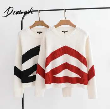 

Demandi sweater women's autumn and winter new stripe pattern casual fashion daily commute elegant knitting sweater