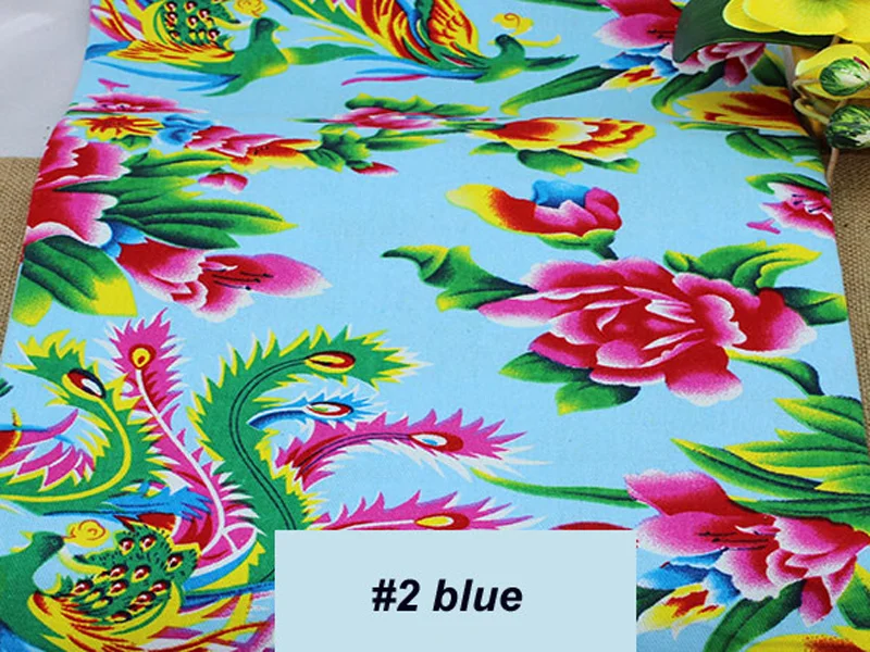 2 blue 50 см* 160 см Китайский Феникс пион узор хлопок печать ткань Постельное белье Текстиль саржа ткань материал - Цвет: 2 blue
