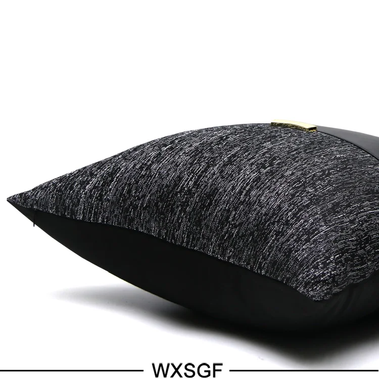 Waliicorners Immitation leather patchwork pillowcase waist pillow cover Luxury black siliver cushion cover 5 O1CN011OgACr1QDw7dVsT9Z_!!1124551943