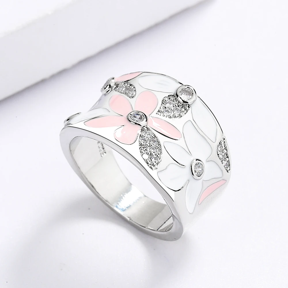 Red Flower Women's Ring Handmade Enamel Women's Jewelry Wedding Bridal Ring Party Jewelry silver ring,wedding rings,silver rings