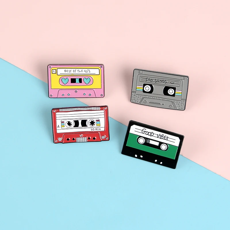 Retro Music Tape 90's Brooches Pins GOOD VIBES,SAD SONGS,BEST OF THE 09'S pin Lapel Denim Jewelry Creative for music lovers Gift