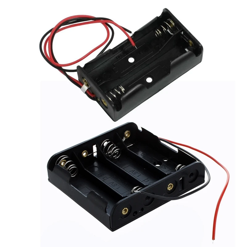 

3 Pcs Black Battery Case: 2 Pcs Plastic 1.5V AA Battery Lead Wired Cell Case Box & 1 Pcs Battery Case Power Support Coupler Case
