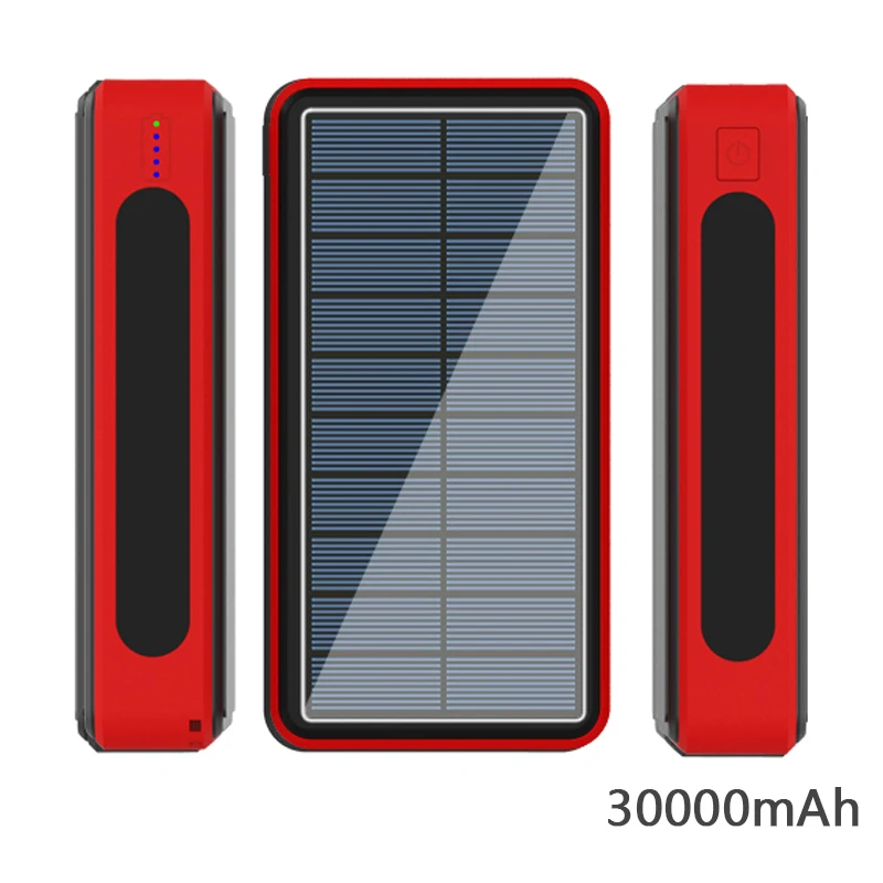 30000 мАч Солнечный внешний аккумулятор 4 USB внешний аккумулятор Портативная зарядка светодиодный светильник 3 входа внешний аккумулятор для мобильного телефона