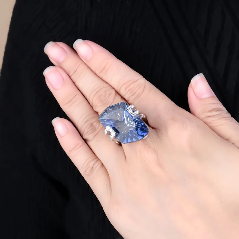 GEM'S BALLET 21.20Ct Natura Iolite Blue Mystic Quartz Gemstone Cocktail Rings 925 Sterling Silver Fine Jewelry for Women silver ring silver rings gemstone ring natural stone ring
