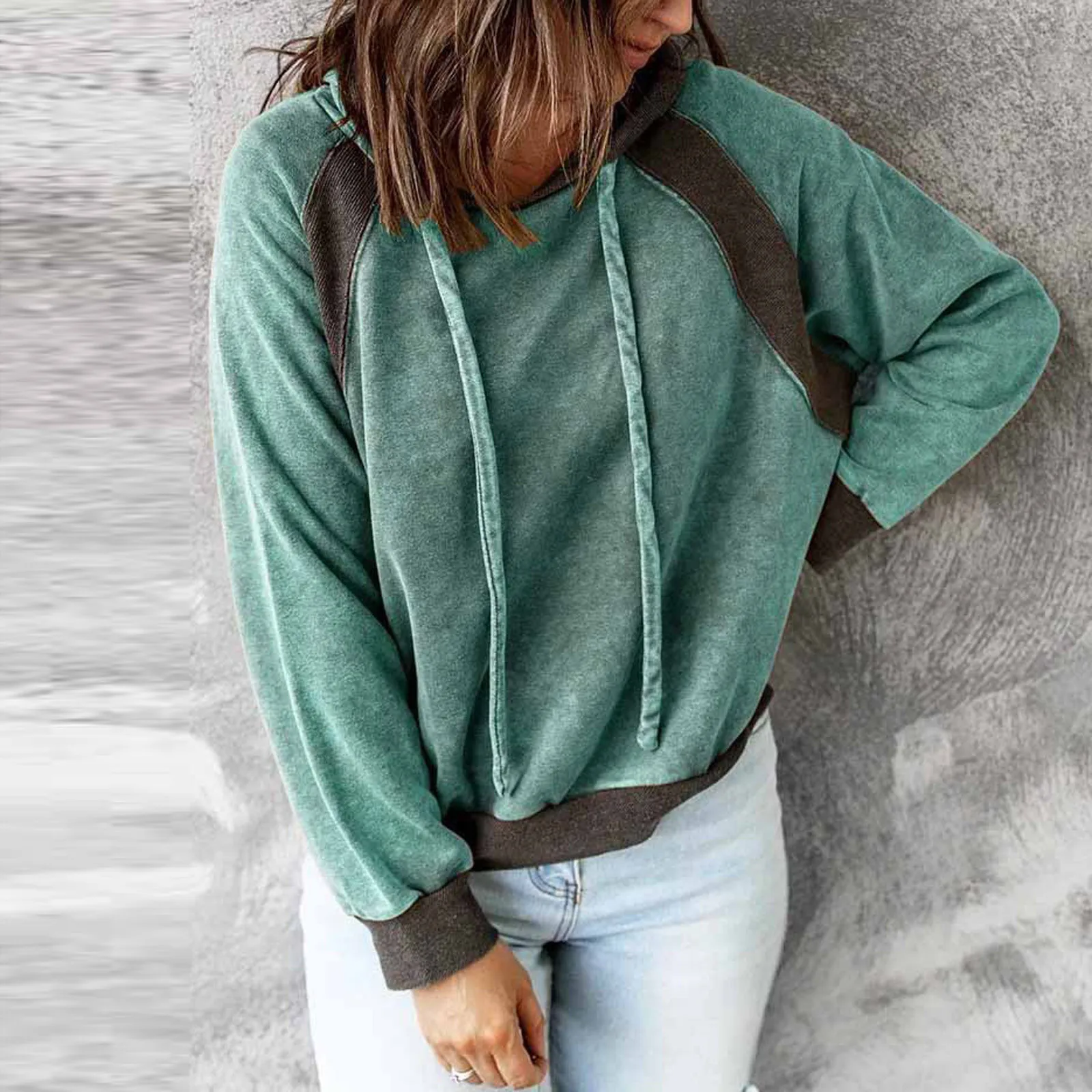 2021 New Women's Casual Loose Patchwork Swearshirt Pullover Winter Warm Drawstring Hoodies Long-sleeved Blouse Tops 1