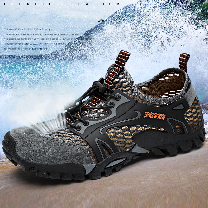 Men Mesh Aqua Shoes Professional Non-slip Durable Trekking Upstream Shoes Male Hiking Wading Water Sports Sneakers