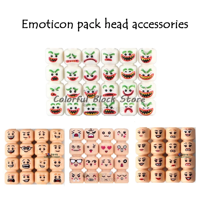 MOC Building Blocks Head Emoticon Pack Funny Boy Girl Figures Images Accessories Toys Children Gifts