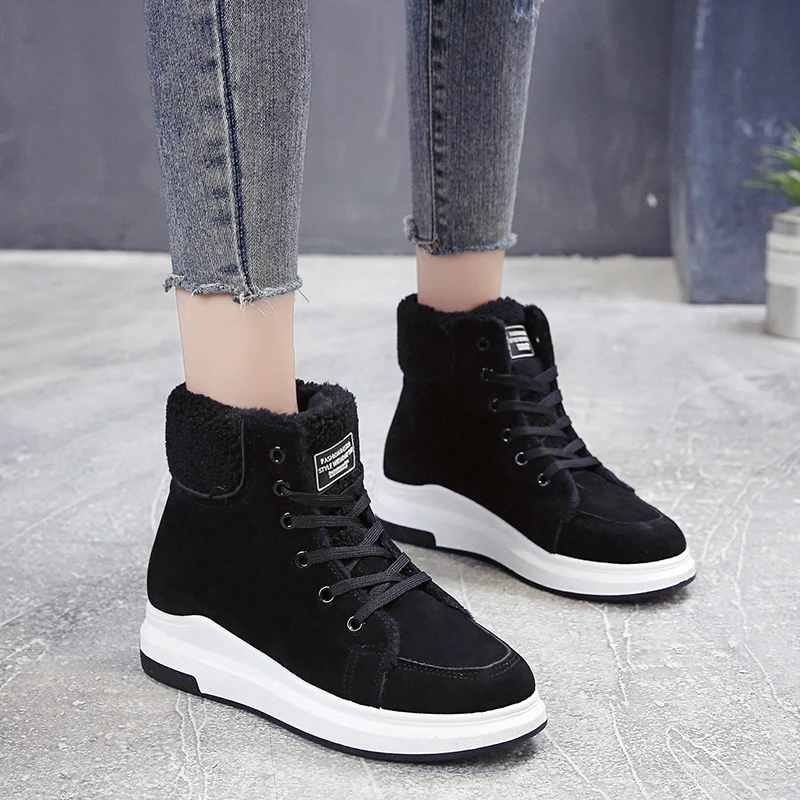 

2021 Winter Boots Women Ankle Boots Warm PU Plush Winter Woman Shoes Sneakers Flats Lace Up Ladies Shoes Women Short Snow Boots