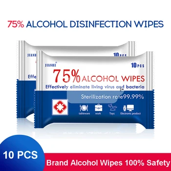 

10pcs Portable 75% Alcohol Wet Wipes Antiseptic Disinfection Dedicated Sterilization Wet Wipes Easy To Use Health Home
