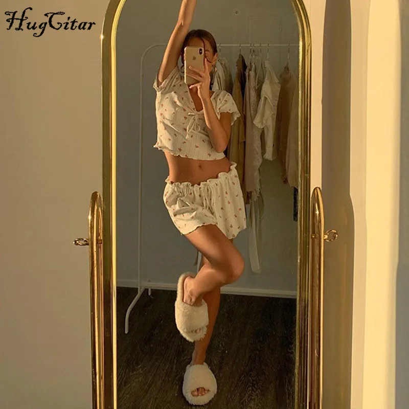 Женский спортивный костюм Hugcitar комплект из двух предметов короткий топ с