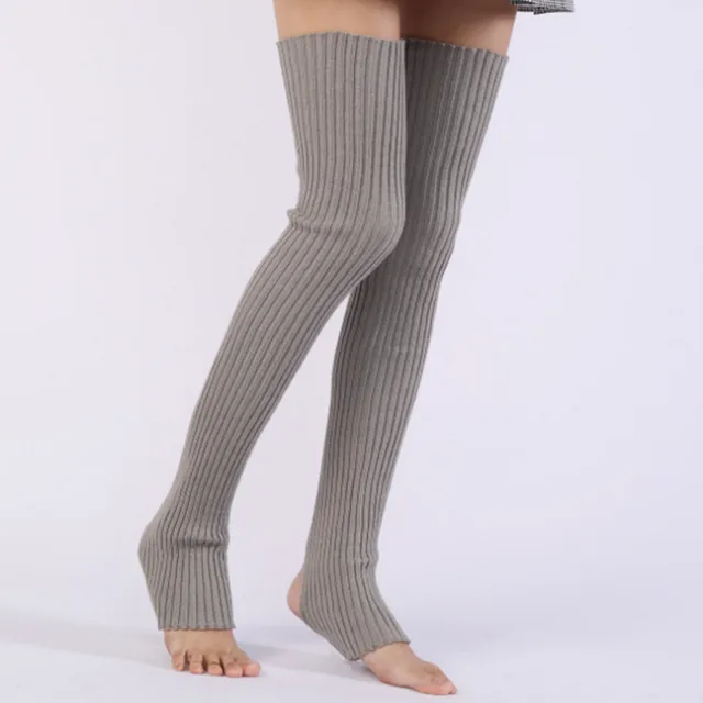Ladies Winter Step on the foot socks Knitted Leg Warmers Boot Cuffs Trim Toppers Candy colors Long Leg Warmers ST014 gray