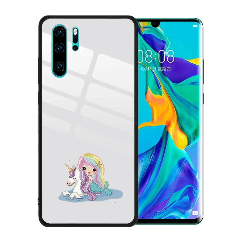 

Cartoon Unicorn Tempered Glass Case for Huawei P30 Pro P20 Lite P Smart 2019 Plus Anti-Scratch Shockproof Cover