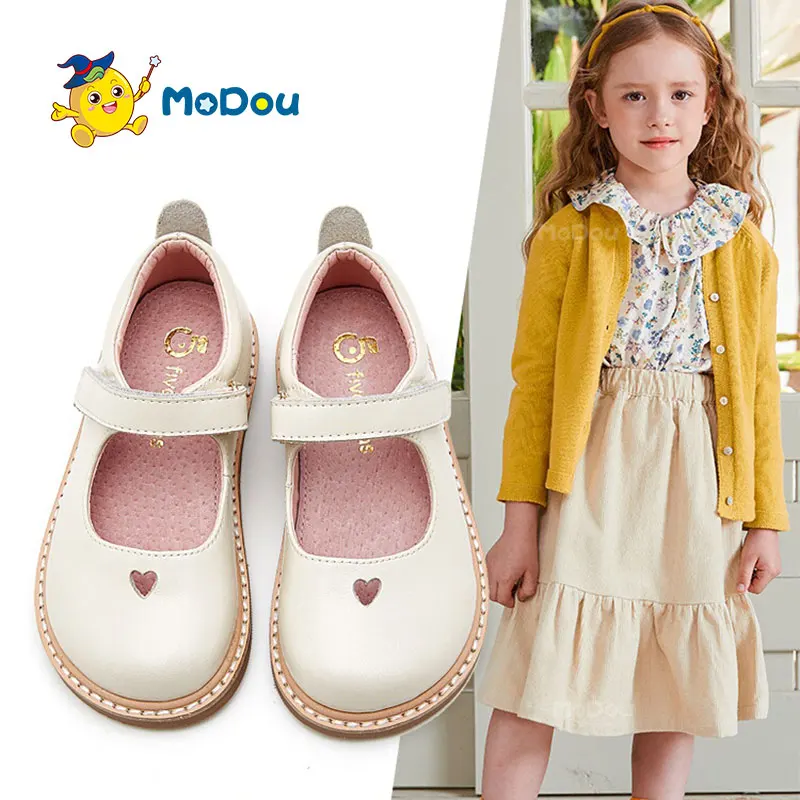 Mo Dou New Spring Autumn Casual Leather Shoes Genuine Cowhide Sandals For Girls Princess Pink Beige Black Toddler Sweet Cute