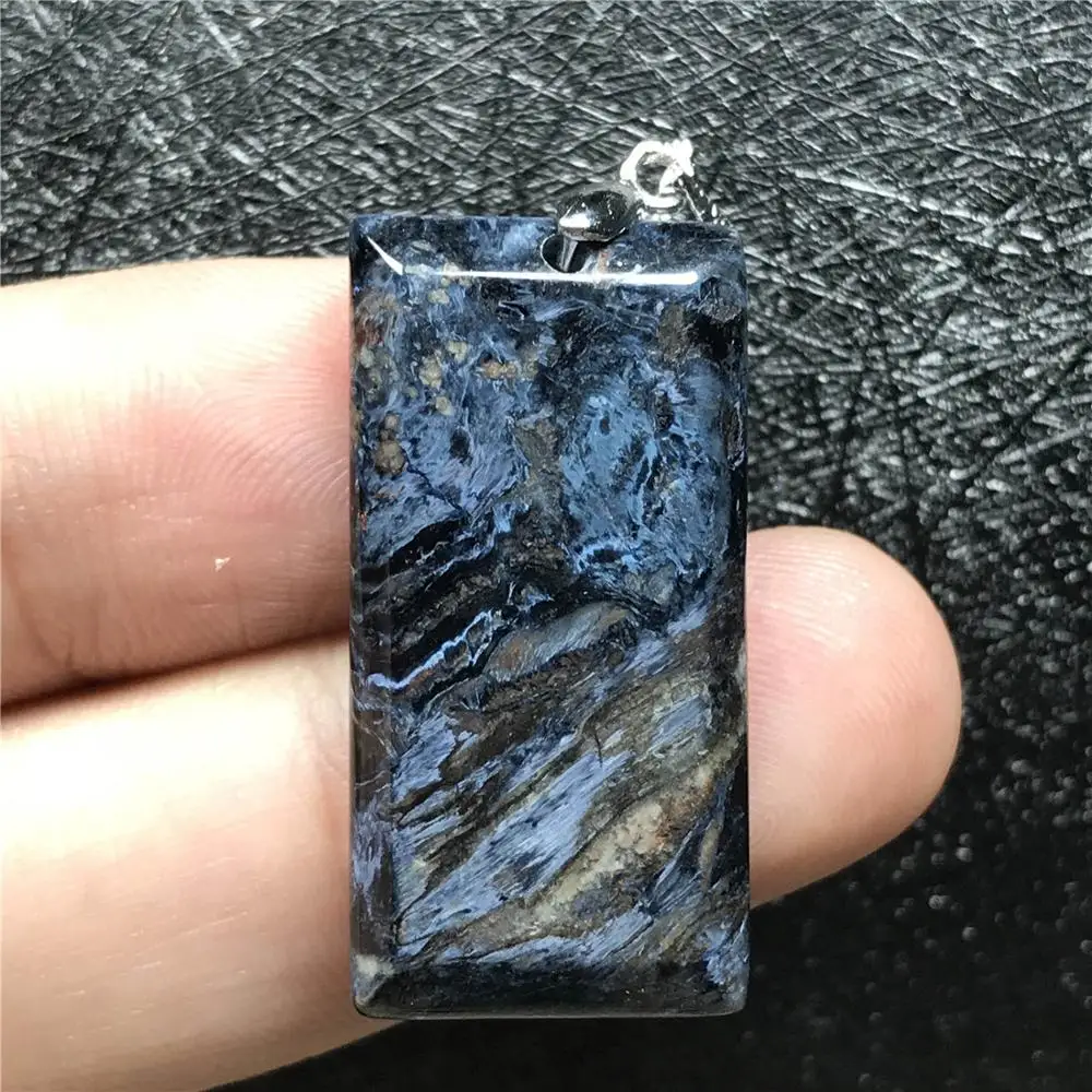 Genuine Natural Blue Pietersite Pendant For Woman Man Namibia Gemstone 29x15x5mm Rectangle Beads Silver Pendant Jewelry AAAAA