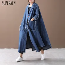 SuperAen осень Новое джинсовое, в Корейском стиле пальто для женщин свободного большого размера Женская ветровка модная женская одежда