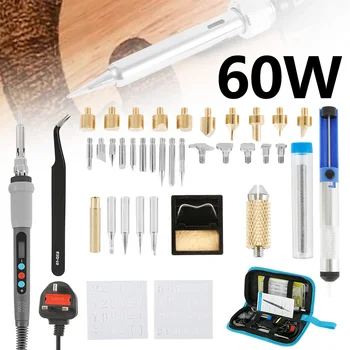 

42Pcs Adjustable Wood Burning Pen Tool Electrical Soldering Stencil Iron Craft Pyrography Kit LCD Display Soldering Iron