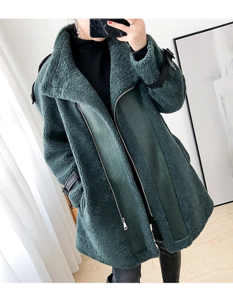 Натуральное меховое пальто для женщин, овчина, зимнее пальто для женщин, мотоциклетная шерстяная куртка, женская одежда, Manteau Femme, BGS80869, YY1096