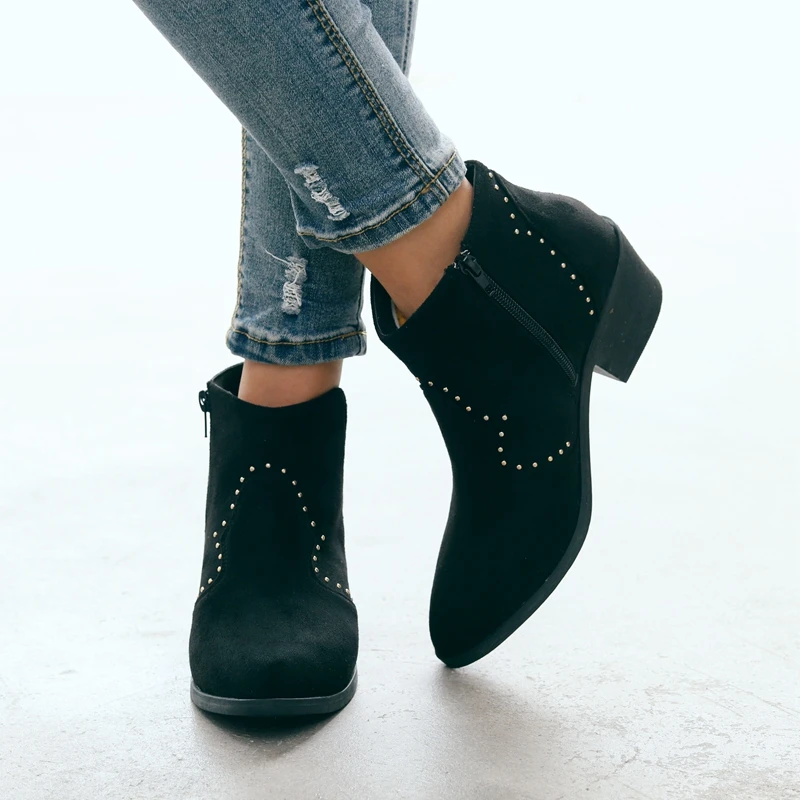 

Oeak New Suede Leather Ankle Boots For Women Thick Heels Shoes Warm Short Plush Boots Spring Autumn Women Shoes