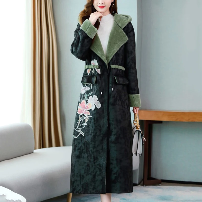 

Women Winter Coat Fashion Plus Size Wool Blend White Long Coat 3XL Vintage Turn Down Collar Streetwear Coats
