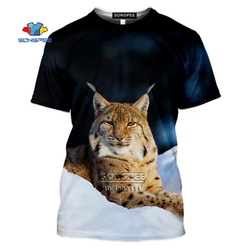

SONSPEE Cute Animals lynx Men's T-shirt 3D Print Felis lynx Wildlife Mountain Cat Short Sleeve Summer O-neck Casual Shirt Tees