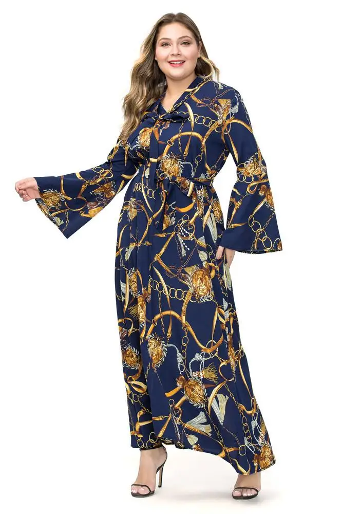 2xl-5xl винтажное платье макси с принтом плюс размер женское осенне-зимнее платье элегантное вечернее длинное платье повседневное женское платье большого размера