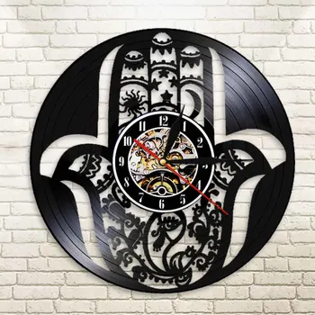 

Mandala Hand Of Hamsa Vinyl Record Wall Clock Magical Mandala Evil Eye Decorative Wall Watch Art Modern Wall Clock