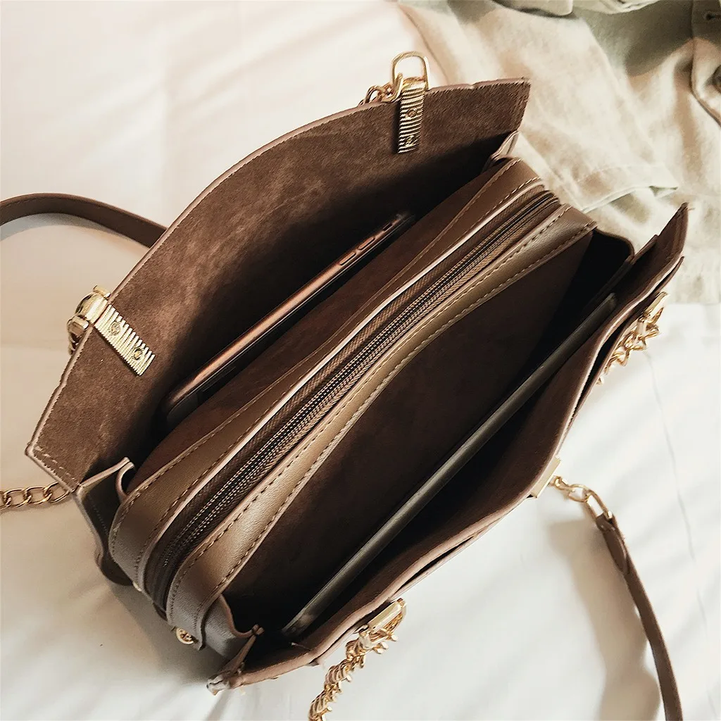 Women's Handbags Metal Chain Tote Bag Multi-functional Handbag Casual Leather Messenger Bag Leisure Bags Женские Сумки#3