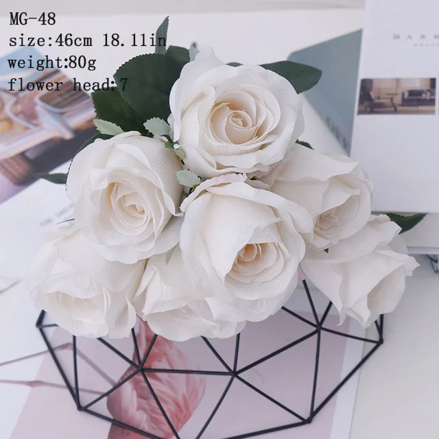 MG48-White Искусственные розы шелковые цветы для домашнего свадебного стола украшения оптом Искусственные цветы Букет Поддельные розы - Цвет: MG48-White