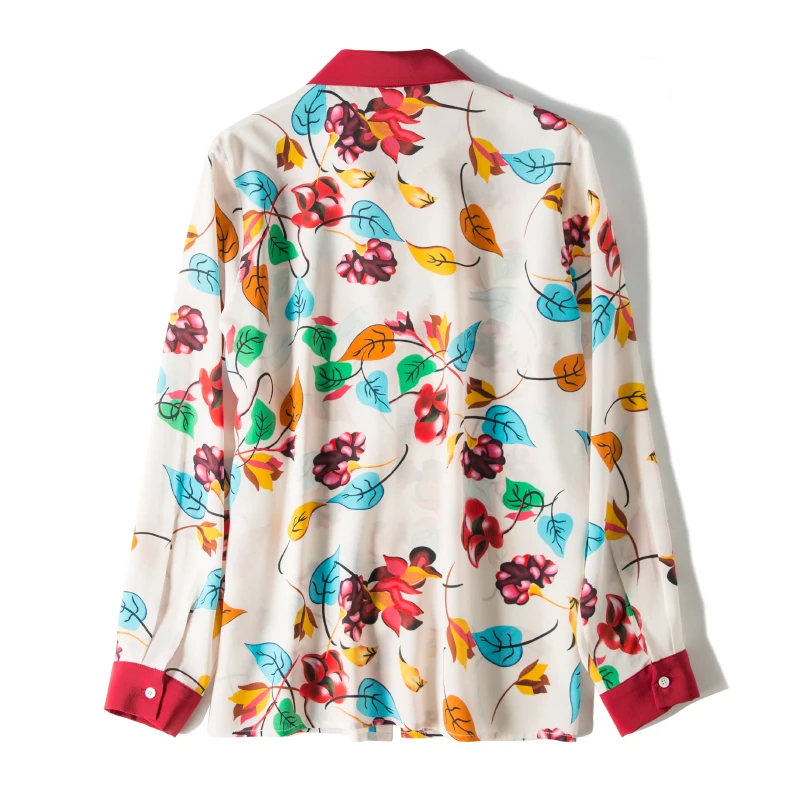 Женская блузка из шелка тутового шелкопряда с длинным рукавом и принтом Размеры M