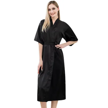 

Underwear Women Bathrobe Simulation Silk Pajamas Solid Color Loose Cardigan Bath Robes Pink Sleepwear Ladies Long Gowns Black