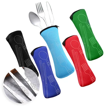 

Dinner Tableware Set Flower Painting Fork Tableware Case Kit For Camping 3Pcs/set Portable Stainless Steel Cutlery Set