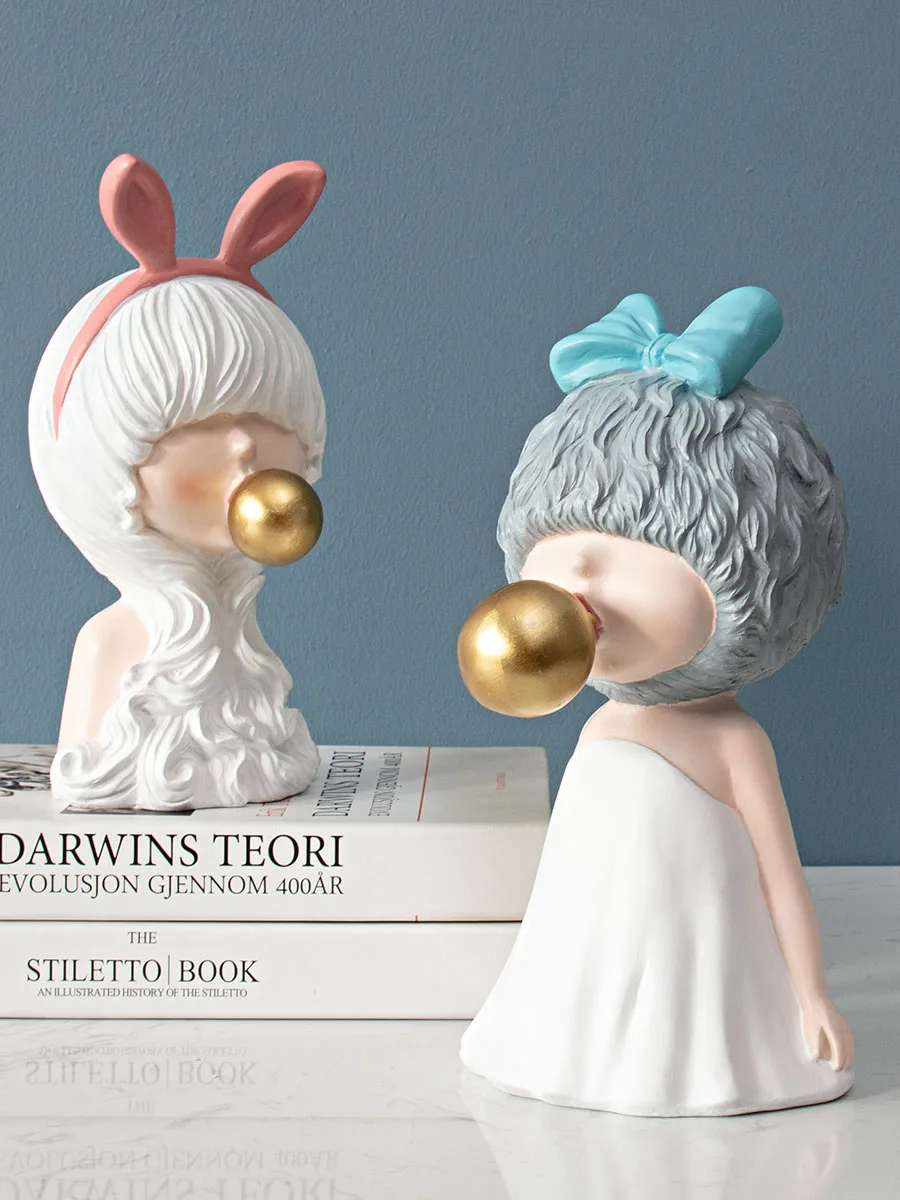 Modern Ins Style Gorgeous Girls Figurines With Crown/Bubble/Bow Ornaments Cute Girl Sculpture Room Decor Crafts Resin Statue NEW Modern Ins Style Gorgeous Girls Figurines With Crown/Bubble/Bow Ornaments Cute Girl Sculpture Room Decor Crafts Resin Statue NEW