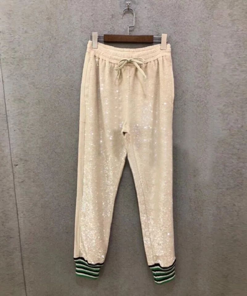 Pants Зимние роскошные женские куртки с цветочным рисунком из пайеток, пальто, подиум, Алмазный длинный рукав с бисером, Дамское высококачественное пальто, одежда - Цвет: Pants