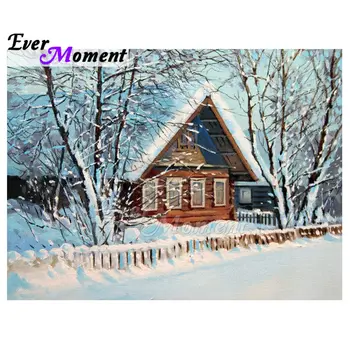 

Ever Moment Diamond Landscape Painting Cross Stitch Kits House In Heavy Snow Bare Tree Trunk Home Decor Wall Canvas Art 5L1155