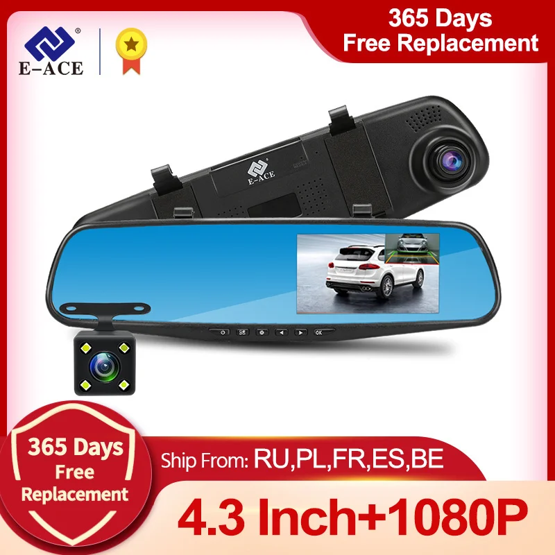 E-ACE Автомобильный видеорегистратор Камера 4 3 дюймов FHD 1080P зеркало заднего вида