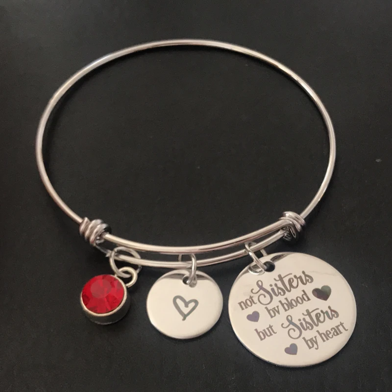 Personalized Birthstone Stainless Steel Bracelets Sister Bracelet Gift Charm Evgraved Not Sisters By Blood But Sisters By Heart friendship quote not sisters by blood but sisters by heart spiral notebook bff note book notepad journal to best friend gift