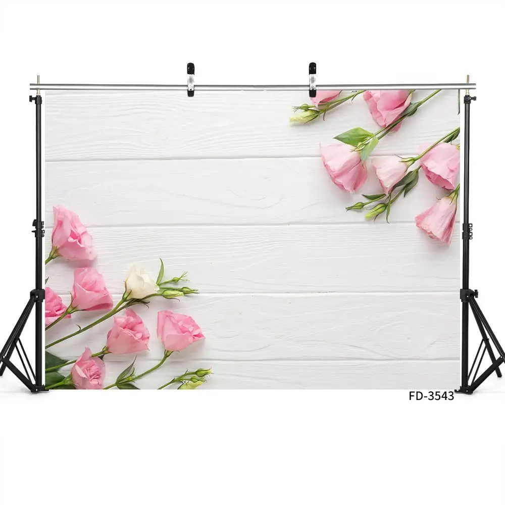 Виниловые тканевые фоны для фотосъемки с розовыми цветами и белой деревянной доской для детской портретной фотосессия Фотостудия