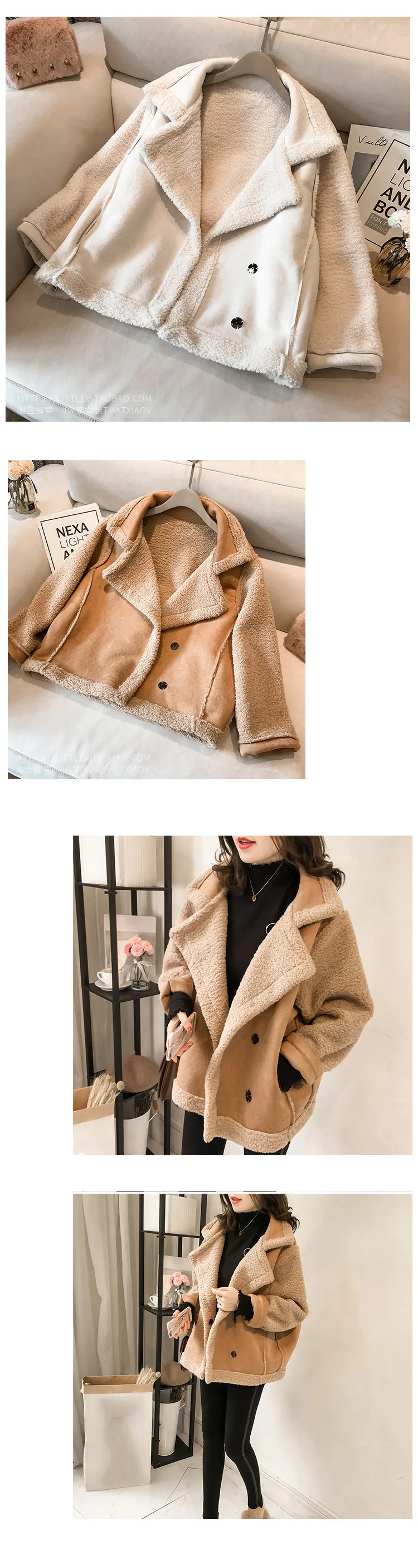 Замшевое пальто из овечьего меха, женская модная байкерская куртка из искусственного меха, Женская свободная Толстая зимняя куртка, Женское пальто