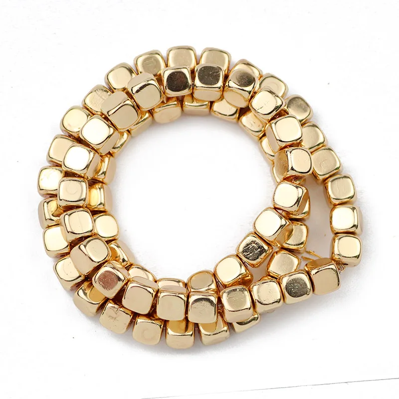 Rose Gold Natural Hematite Square Cube Spacer Beads for DIY Jewelry and Bracelets