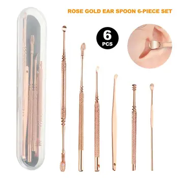 

6PCS/set Ear Wax Pickers Stainless Steel Ear Picks Wax Remover Curette Cleaner Spoon Ear Care Tool L15
