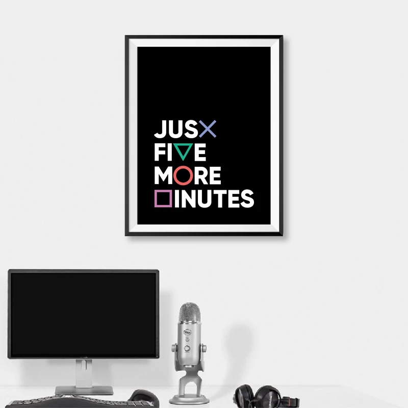 Gamer-Gaming-Geek-Wall-Art-Poster-Canvas-Painting-Playstation-Buttons-Just-Five-More-Minutes-Game-Pad (3)